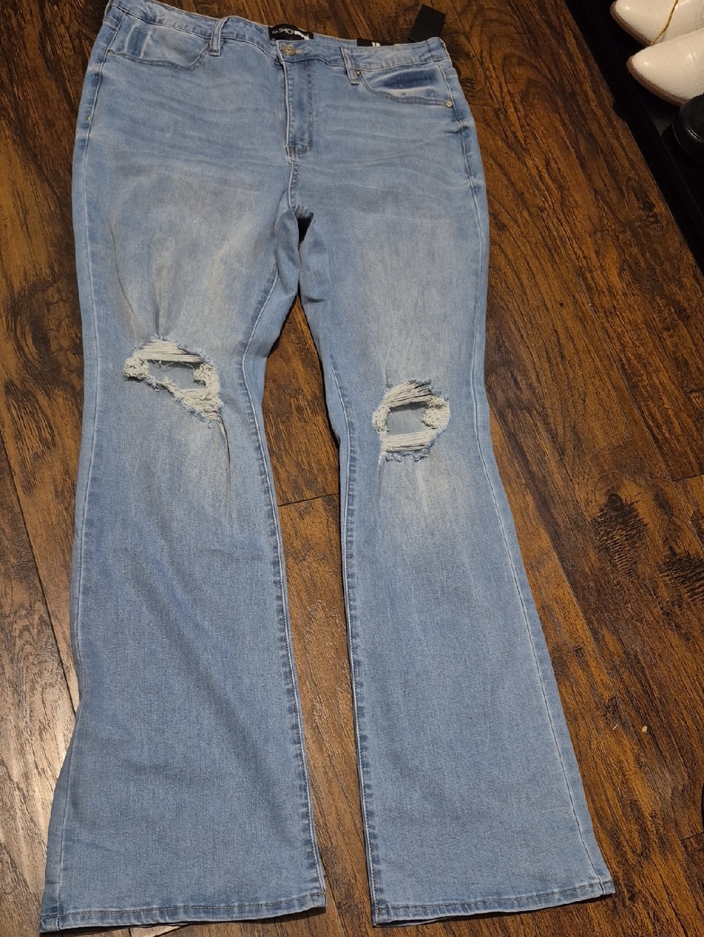 Fashion Nova Light Blue Distressed Flare Jeans - Women